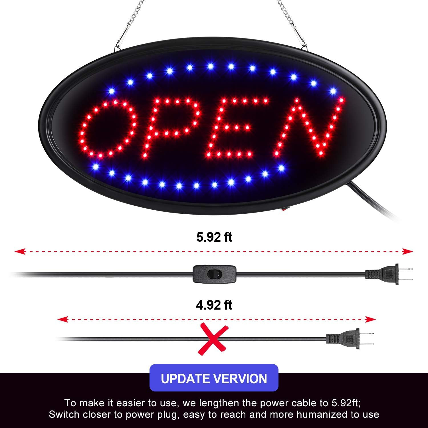 Open Sign LED Oval With Remote Ultra Bright Electric Light Sign 19X10 Business