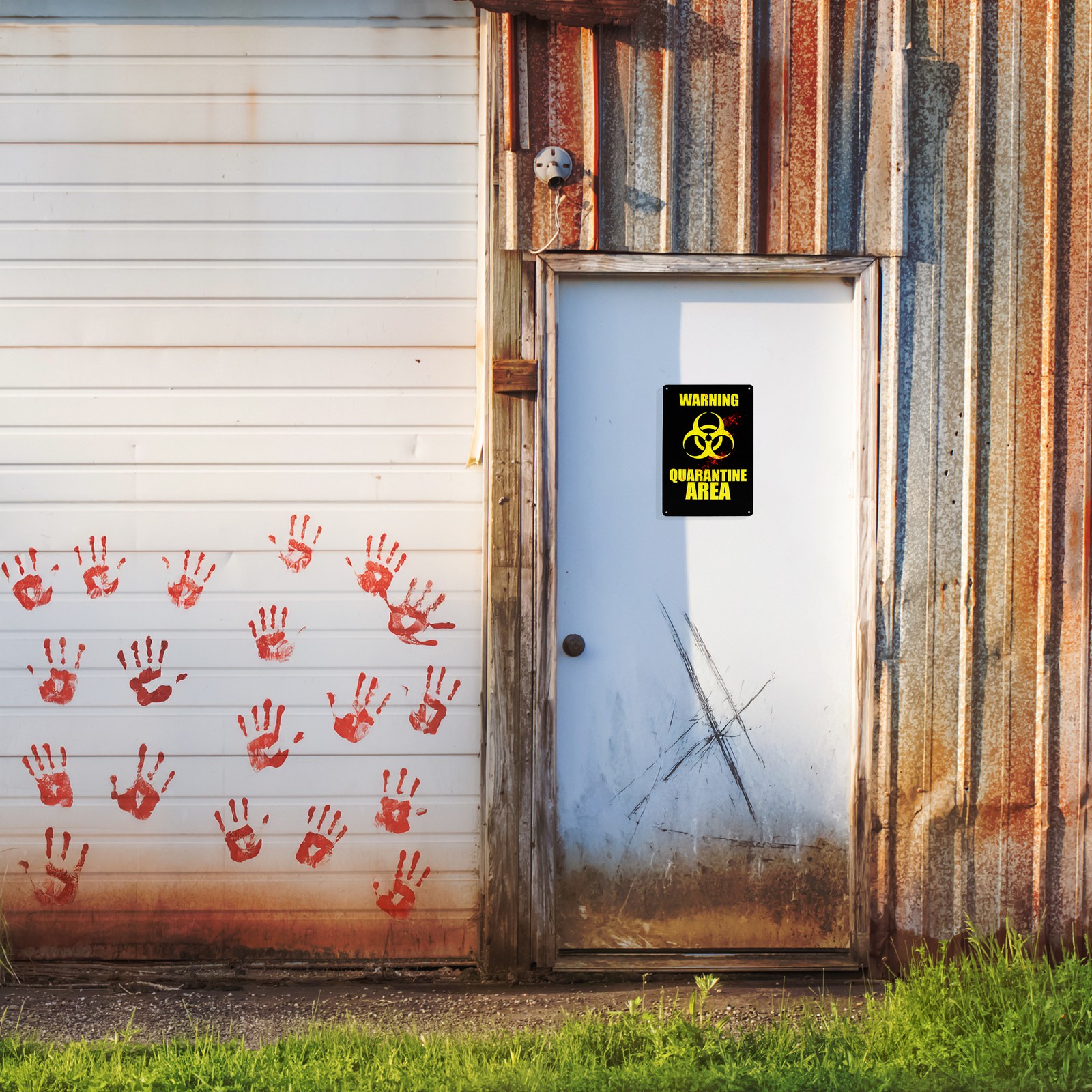 Warning Quarantine Area Metal Haunted House Wall Art Sign Halloween Decorations
