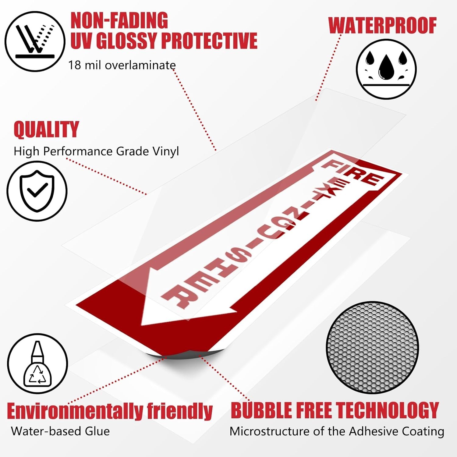 Fire Extinguisher Signs,Safety Sign Sticker glow in the dark 12 Small, red