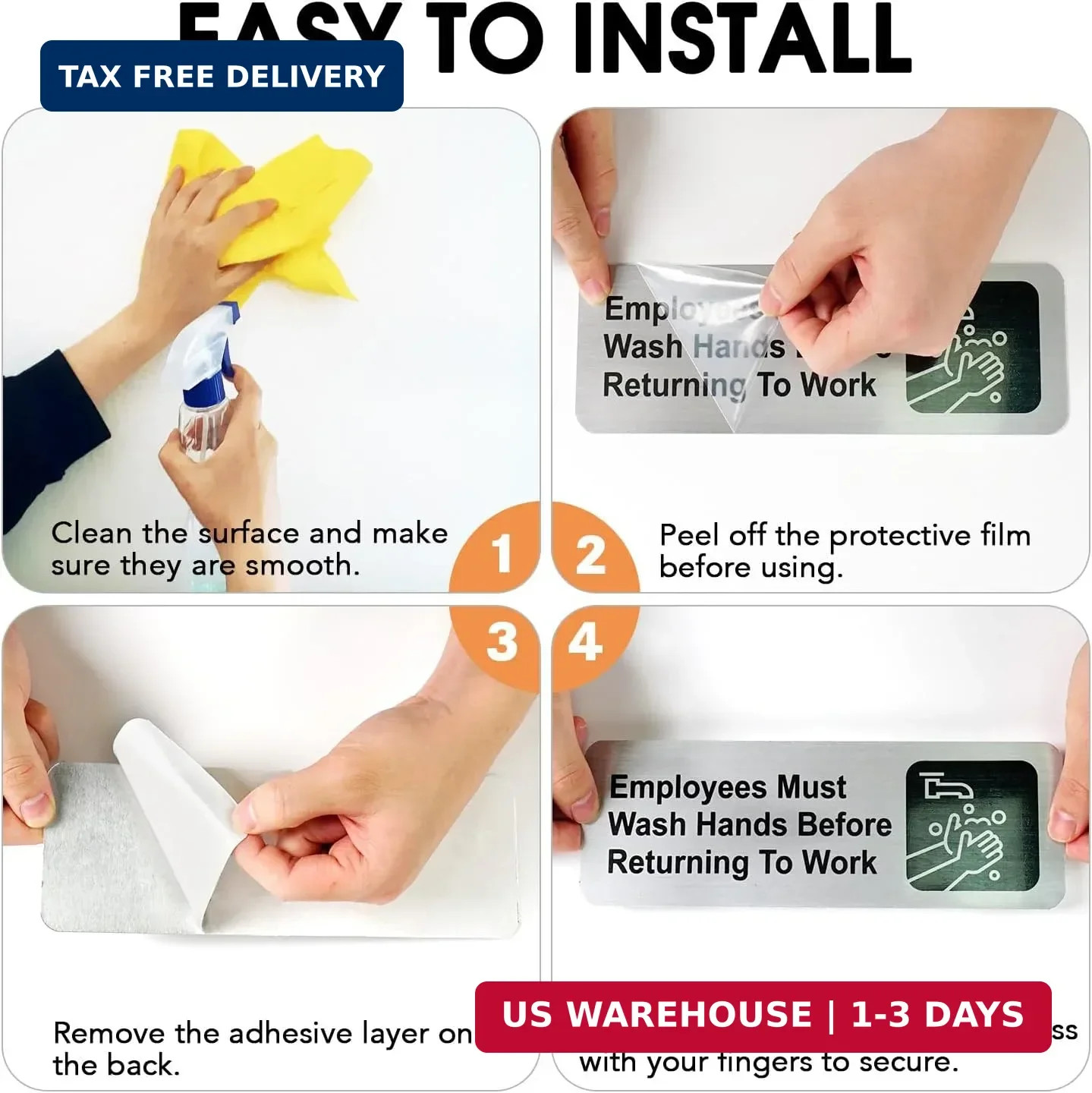 Faittoo Employees Must Wash Hands Before Returning to Work Sign, (4 Pack) Rust F