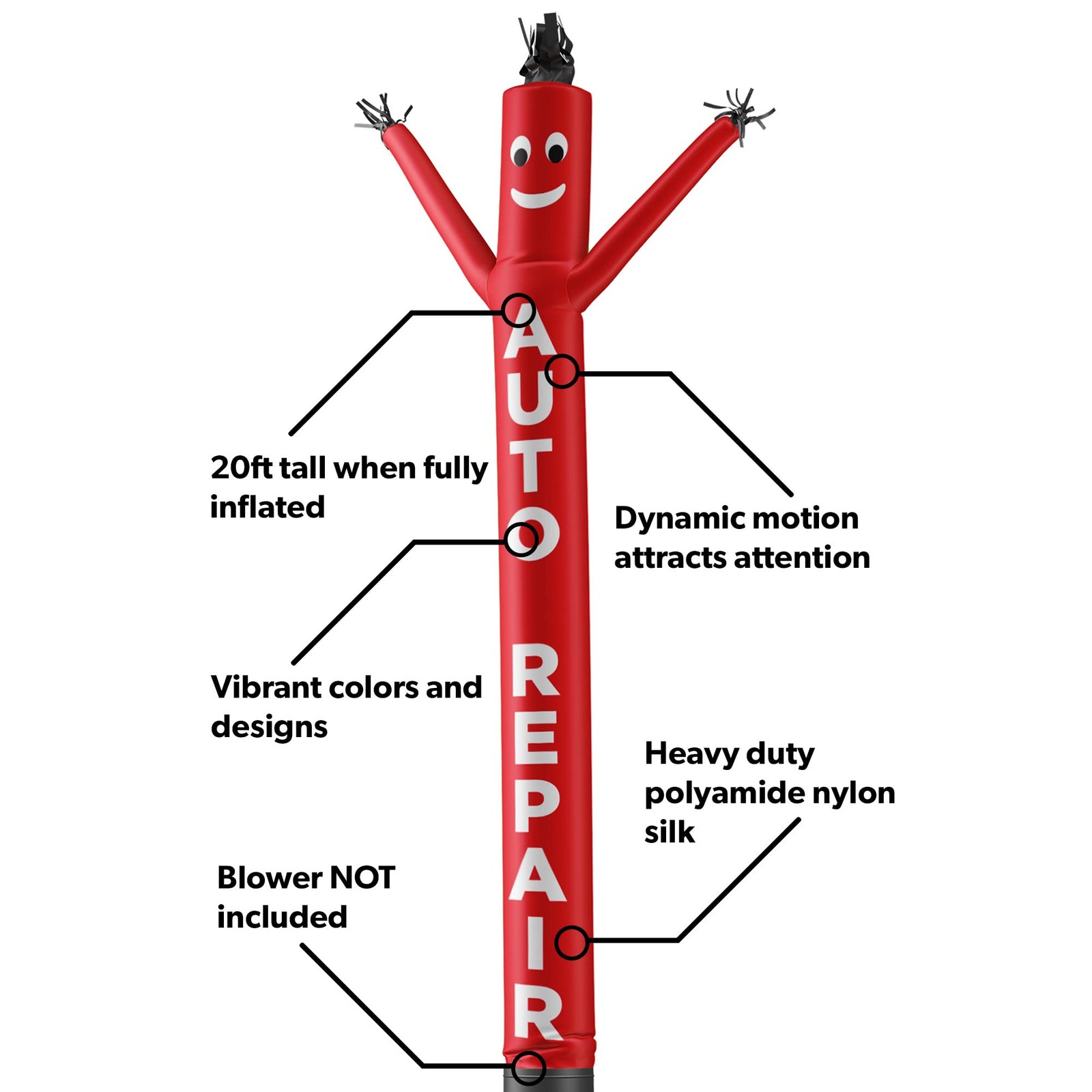 Lookourway Air Dancers Inflatable Tube Man Attachment – 20 Feet Tall Wacky