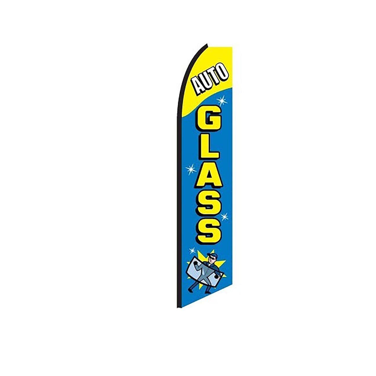 Auto Glass Blue.Yellow Swooper Flutter Feather Flag | 3ft W x 11.5ft Tall