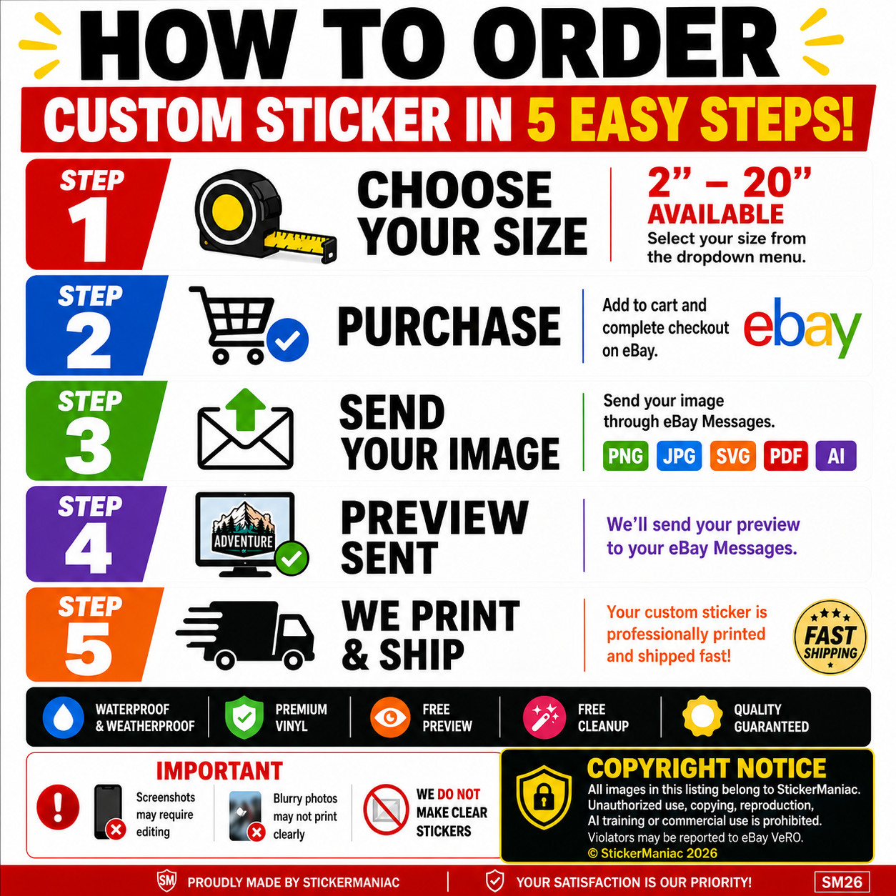 Custom Business Logo Stickers Waterproof Vinyl Decals UV Resistant 2&Prime;-25&Prime;
