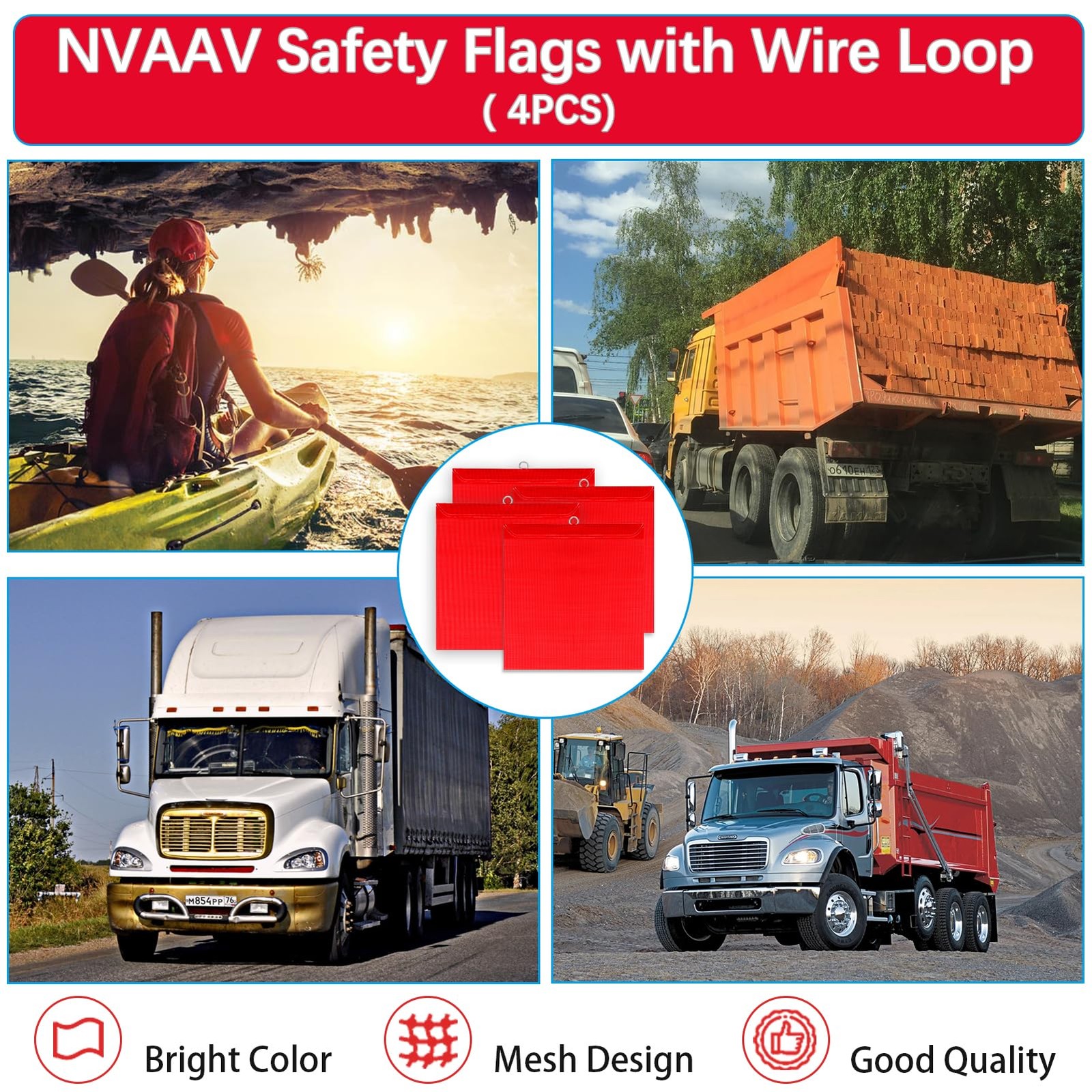 Nvaav 4-Piece 18 X 18 Inch Red Mesh Safety Warning Flag For