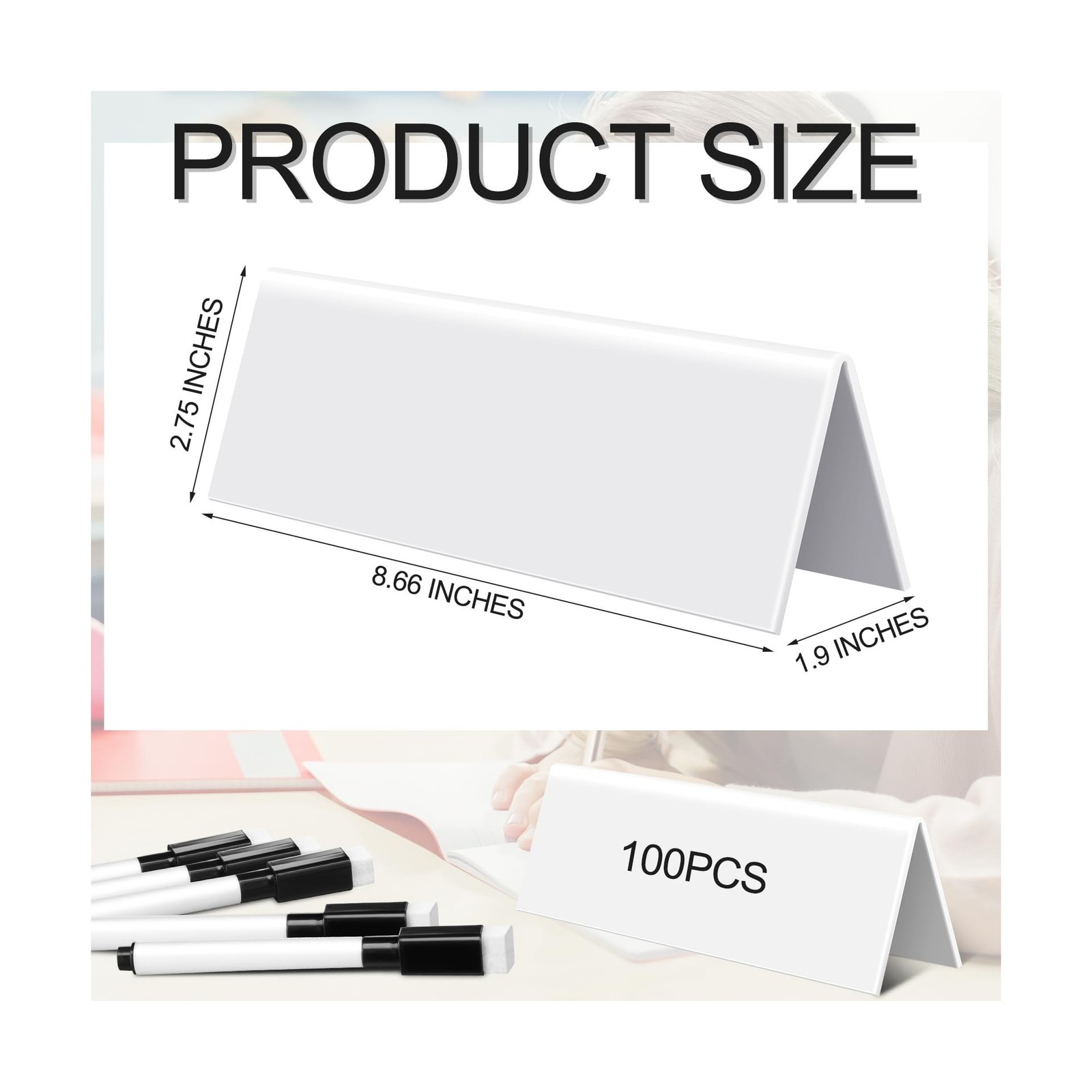 Fainne 100 Sets Dry Erase Name Tent Cards with Black Markers 8.7 x 2.8 x 1.9 …