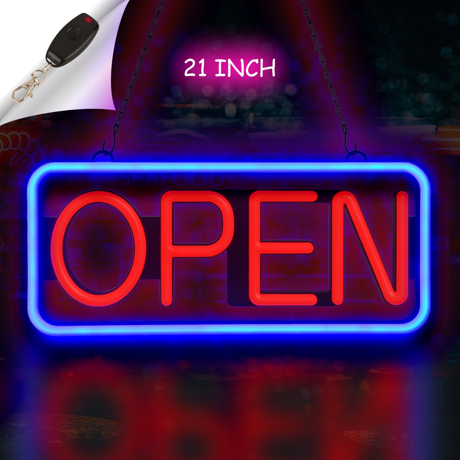 Open Sign For Business LED Neon 21&Prime; Large Light Bright Restaurant Bar Store Shop