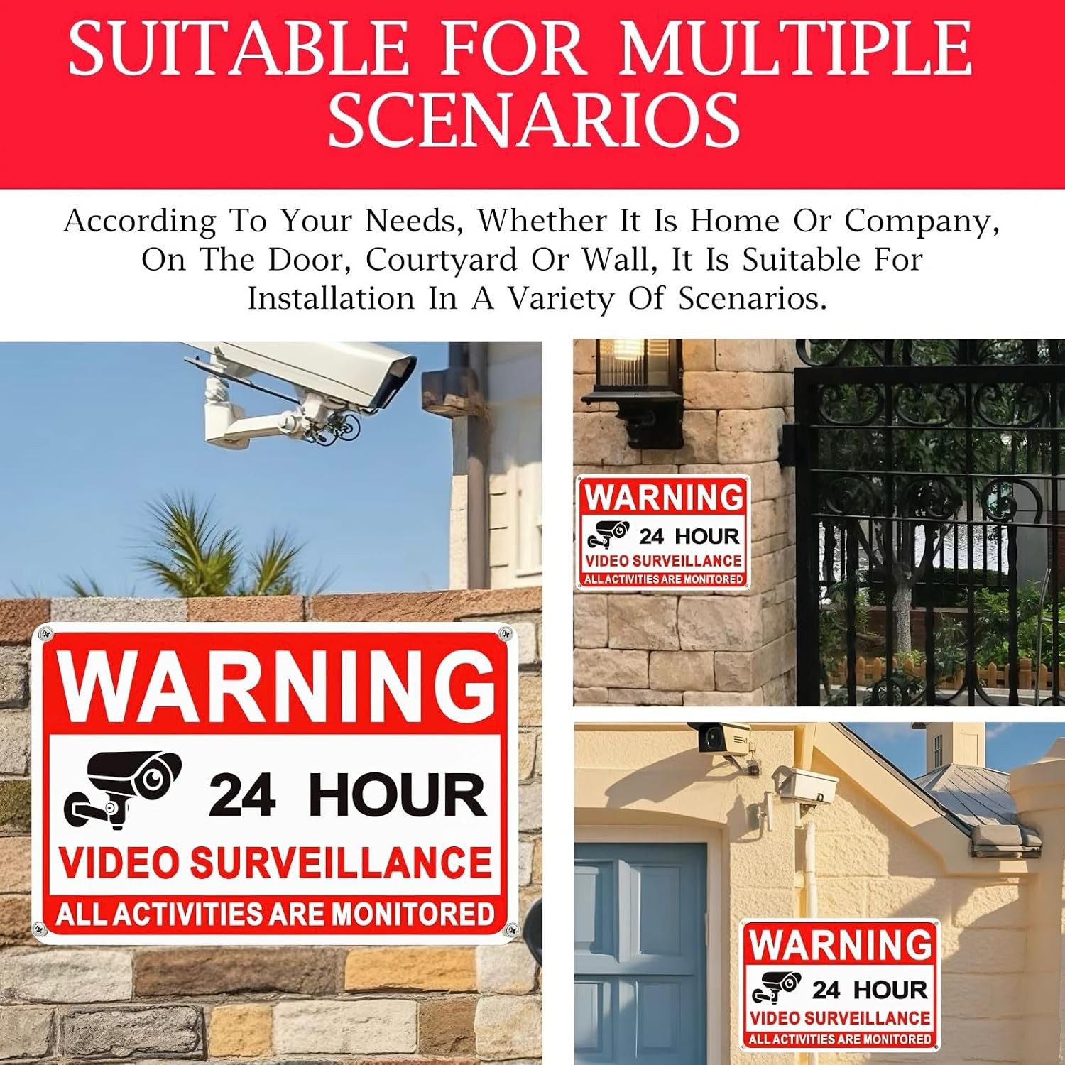 4 Pack Video Surveillance Signs 8 x 12 Inch Aluminum Camera Signs CCTV Secu…