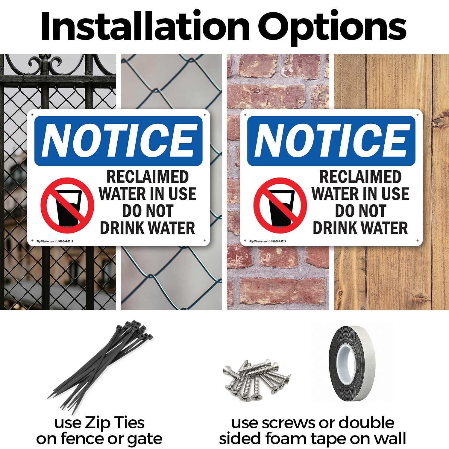 (2 Pack) Reclaimed Water In Use Do Not OSHA Notice Sign Decal Metal Plastic