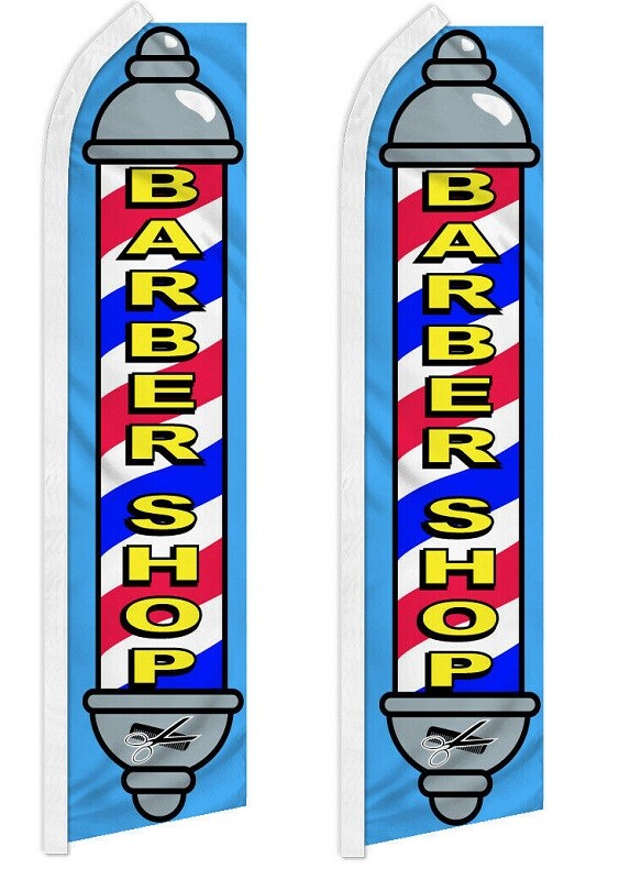 2 Pack Barber Shop Advertising Flag Swooper Feather Super Flag Hair Cuts Shaves