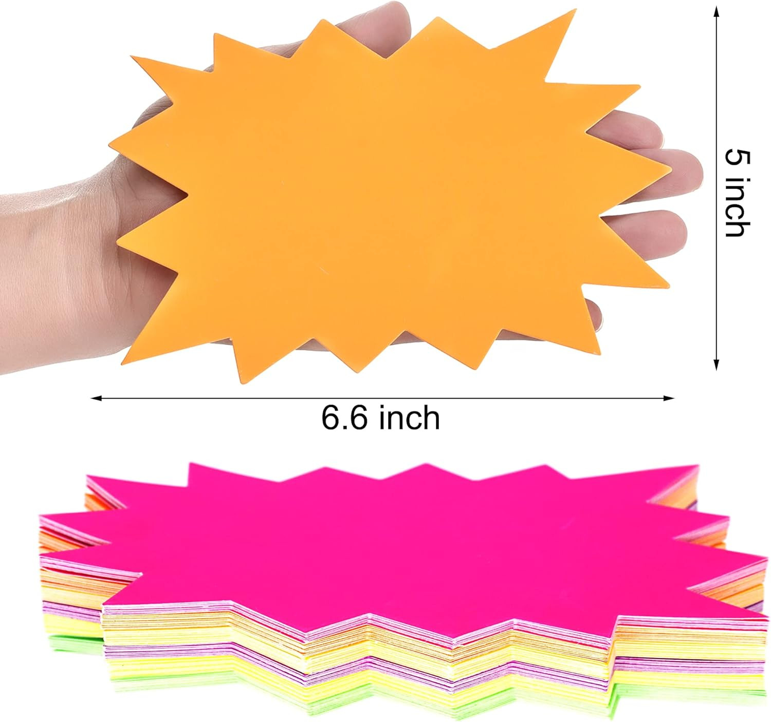 5X6.6 Inch 60Pieces Fluorescent Neon Signs,Burst Star Cutouts Signs for Retail,G