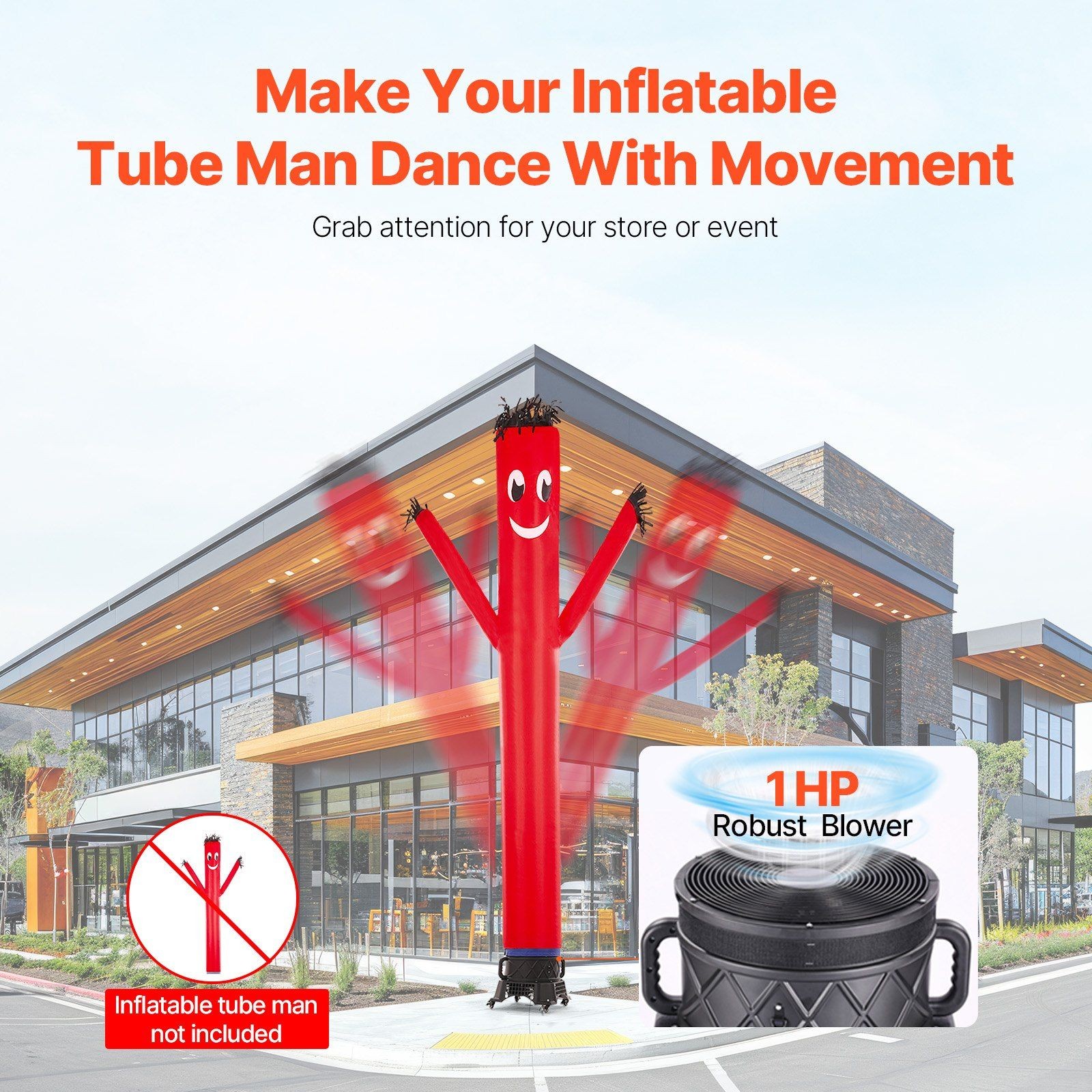 Inflatable Tube Man Blower: 1 HP, PP Shell, IPX3, 4 Swivel Casters