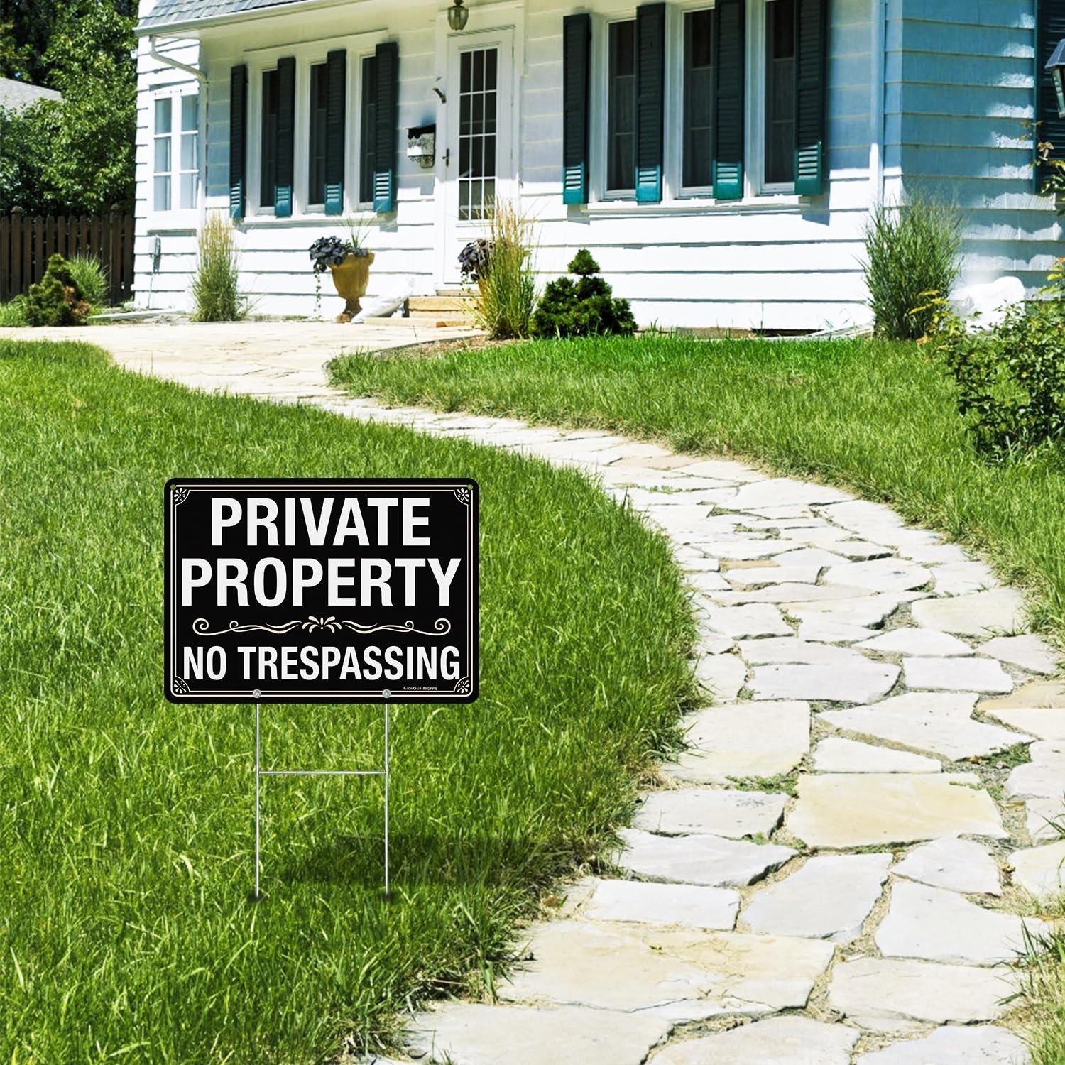 GicnKeuz Large No Trespassing Signs Private Property Sign with H-stakes, 14&Prime;