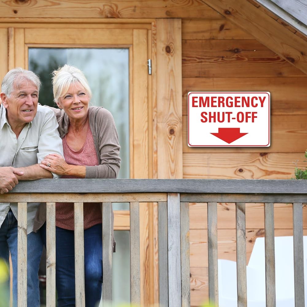 Emergency Shut-Off Sign With Down Arrow – 12 x 8 inch Metal Aaluminum Emergen…