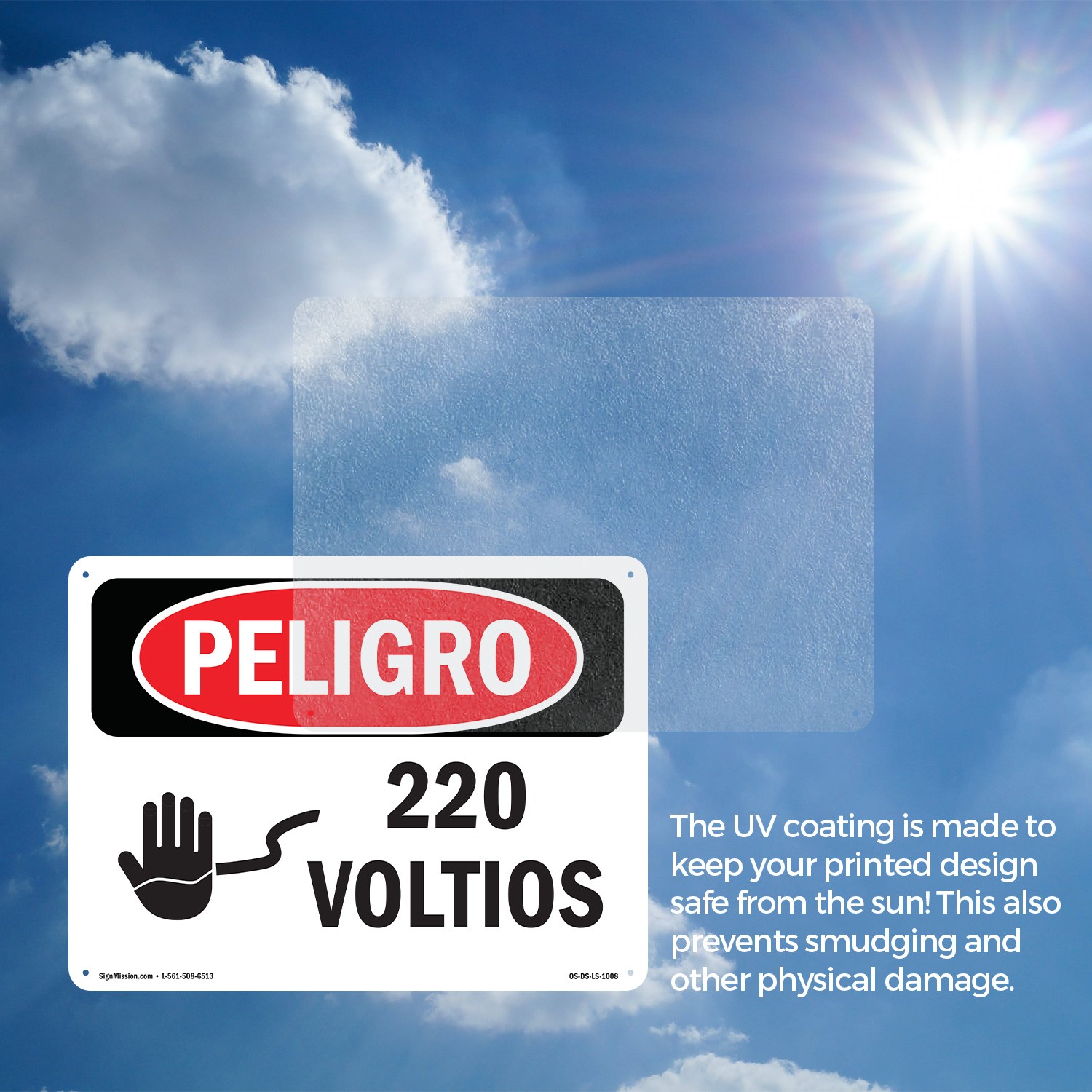 220 Volts Spanish OSHA Danger Sign Metal, Plastic, Or Decal – 5 or 10 Pack