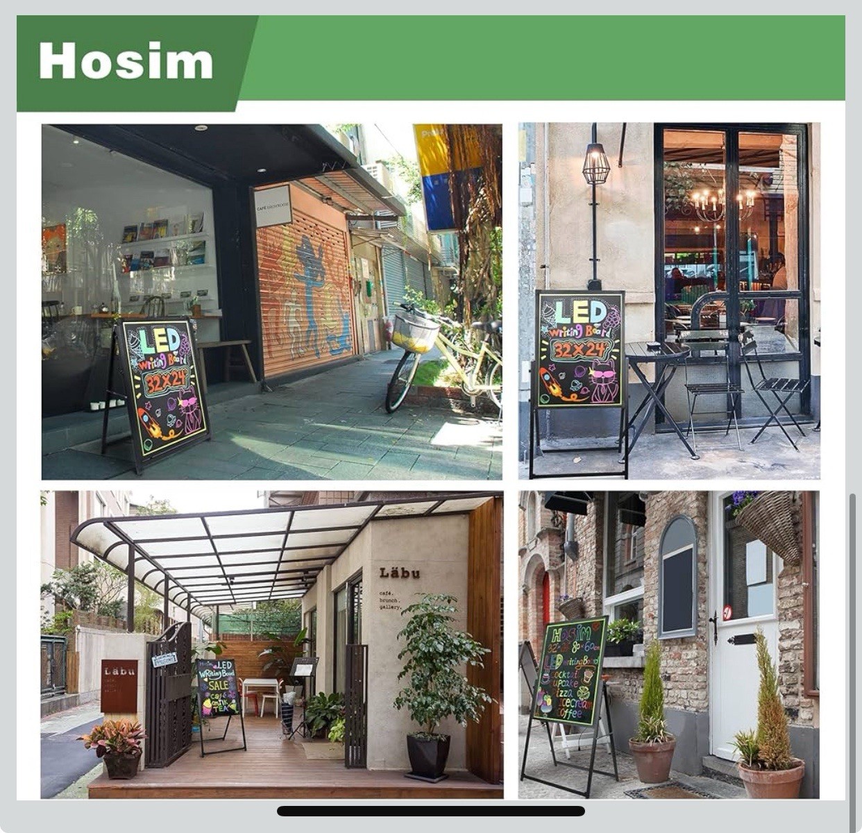 Hosim Standing A-Frame LED Message Writing Board, 32”x 24&Prime; Illuminated Sign NEW