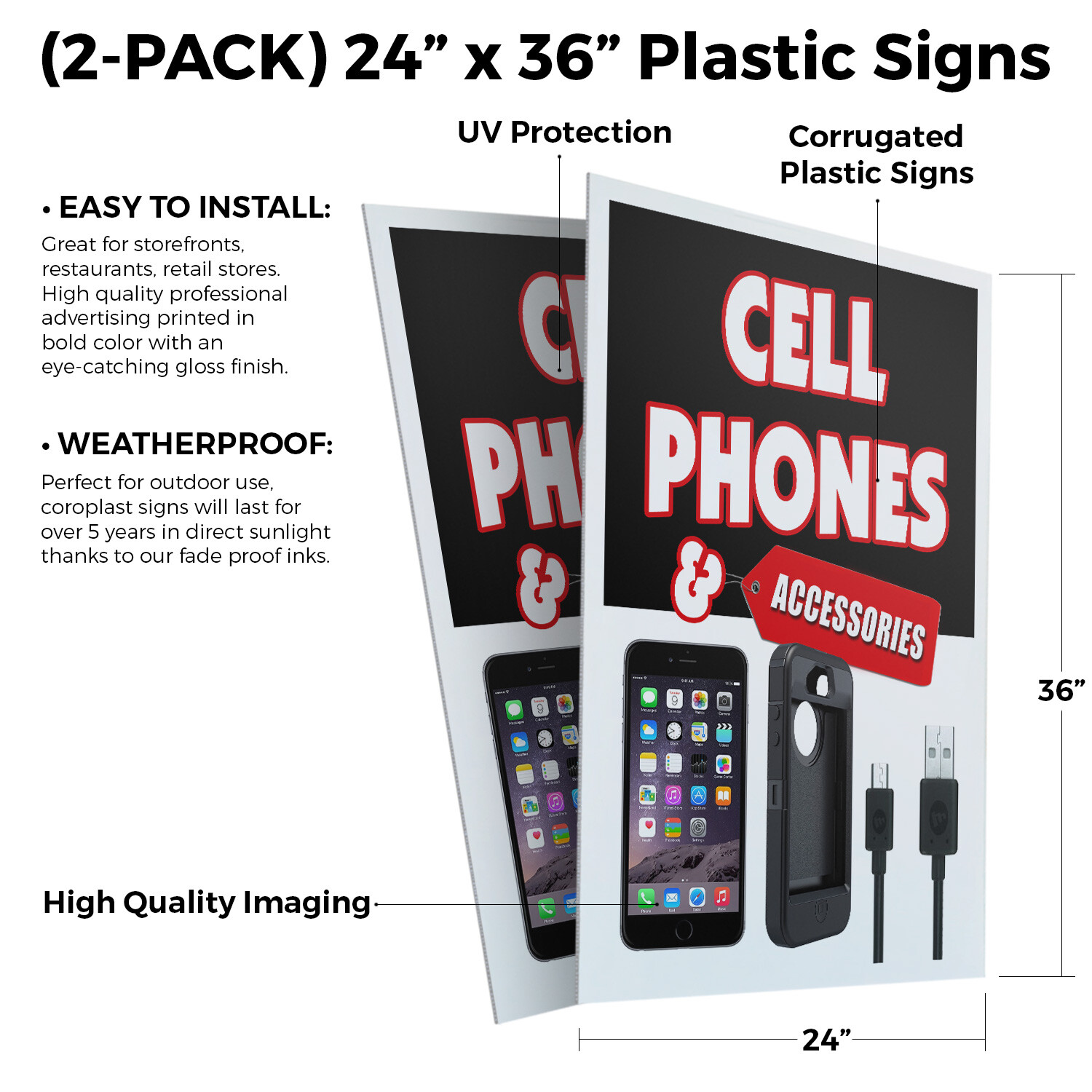 Cell Phones & Accessories 24&Prime; x 36&Prime; 2 Pack Of Store Sign Plastic Or Decal