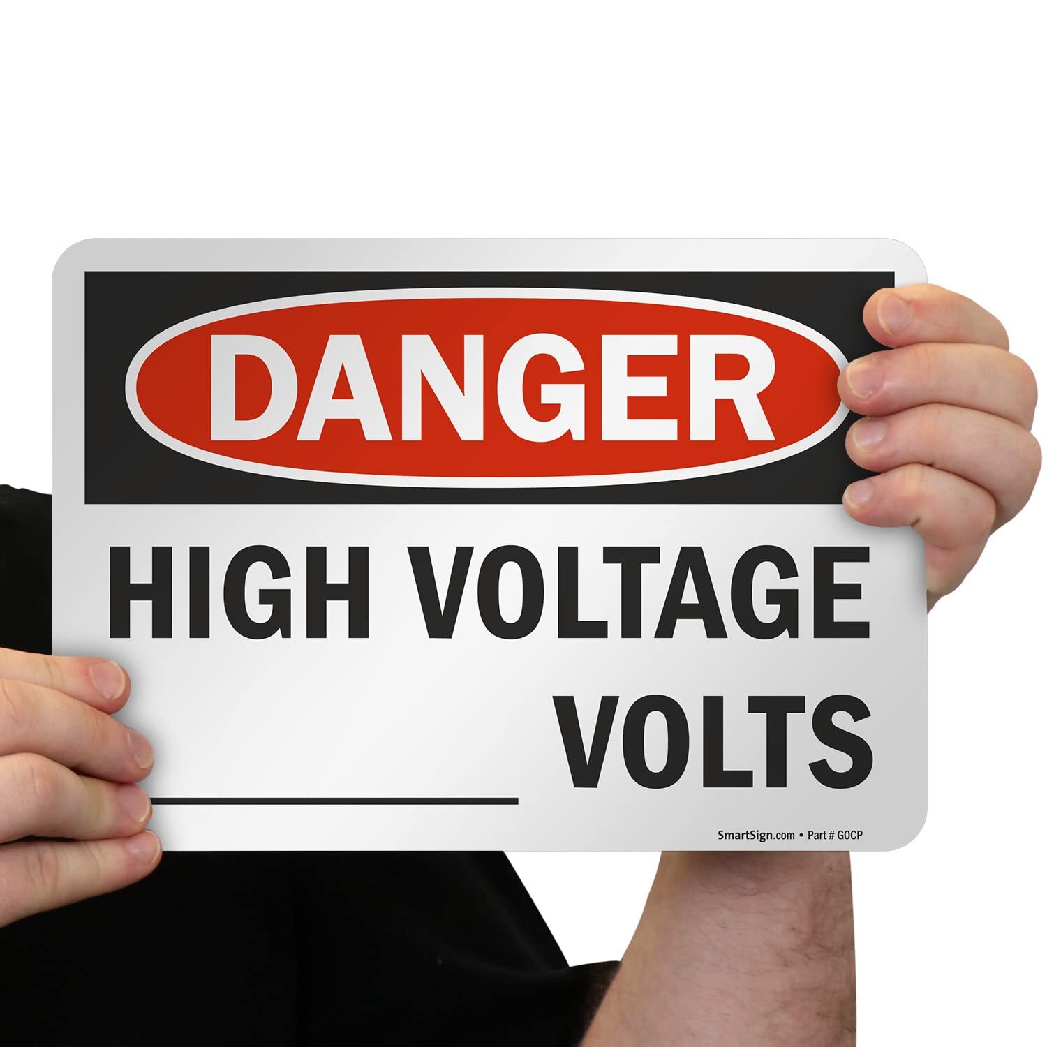 7 x 10 inch “Danger – High Voltage …. Volts” Write-On OSHA Label 3 mil Lamina…