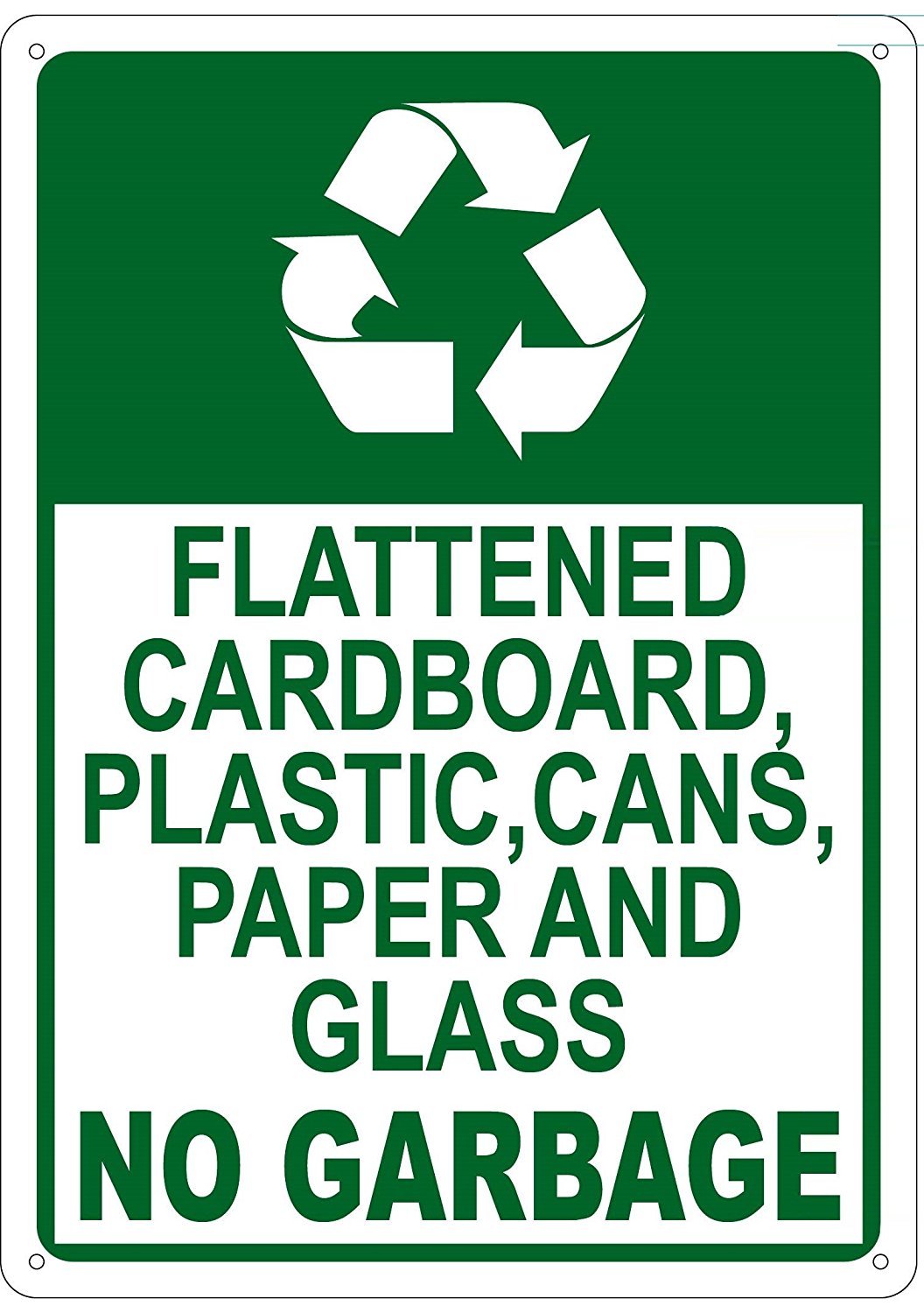 Flattened Cardboard, Plastic, Cans, Paper And Glass SIGN. (10×14 in..REF24-1027