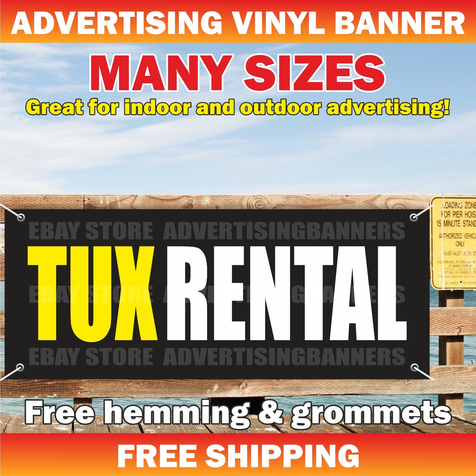 TUX RENTAL Advertising Banner Vinyl Mesh Sign Clothing Rental Sewing Workshop