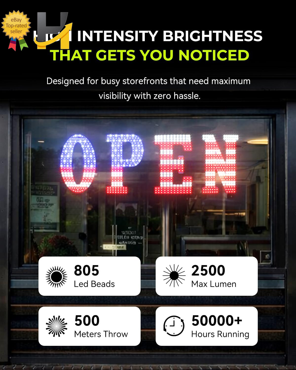 43×14 LED Open Sign Large Window Business Light Storefront Shop Bar US Flag Desi