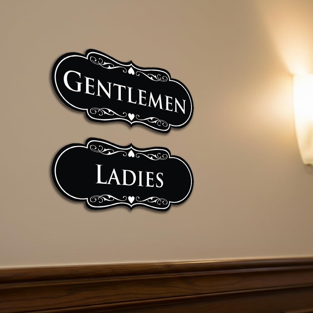 1 PCS Black Gold Medium Designer LADIES GENTLEMEN Restroom Sign 2Pack