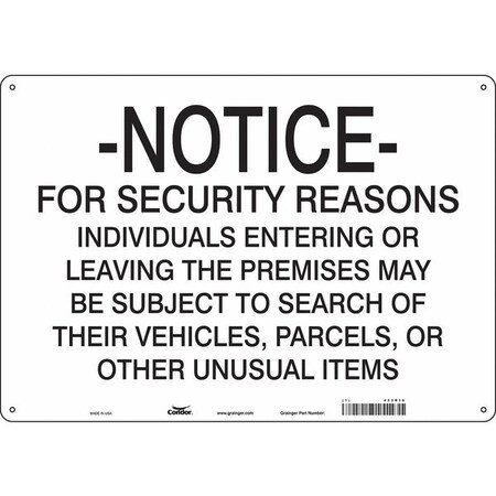 CONDOR 453R16 Security Sign, 14 in H, 20 in W, Polyethylene, Horizontal