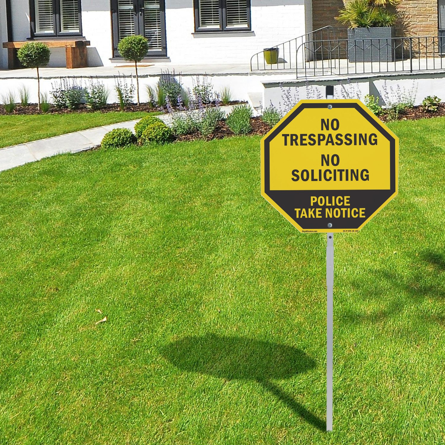 No Trespassing No Soliciting Poli Octagon Sign With Stake Weather Resistant
