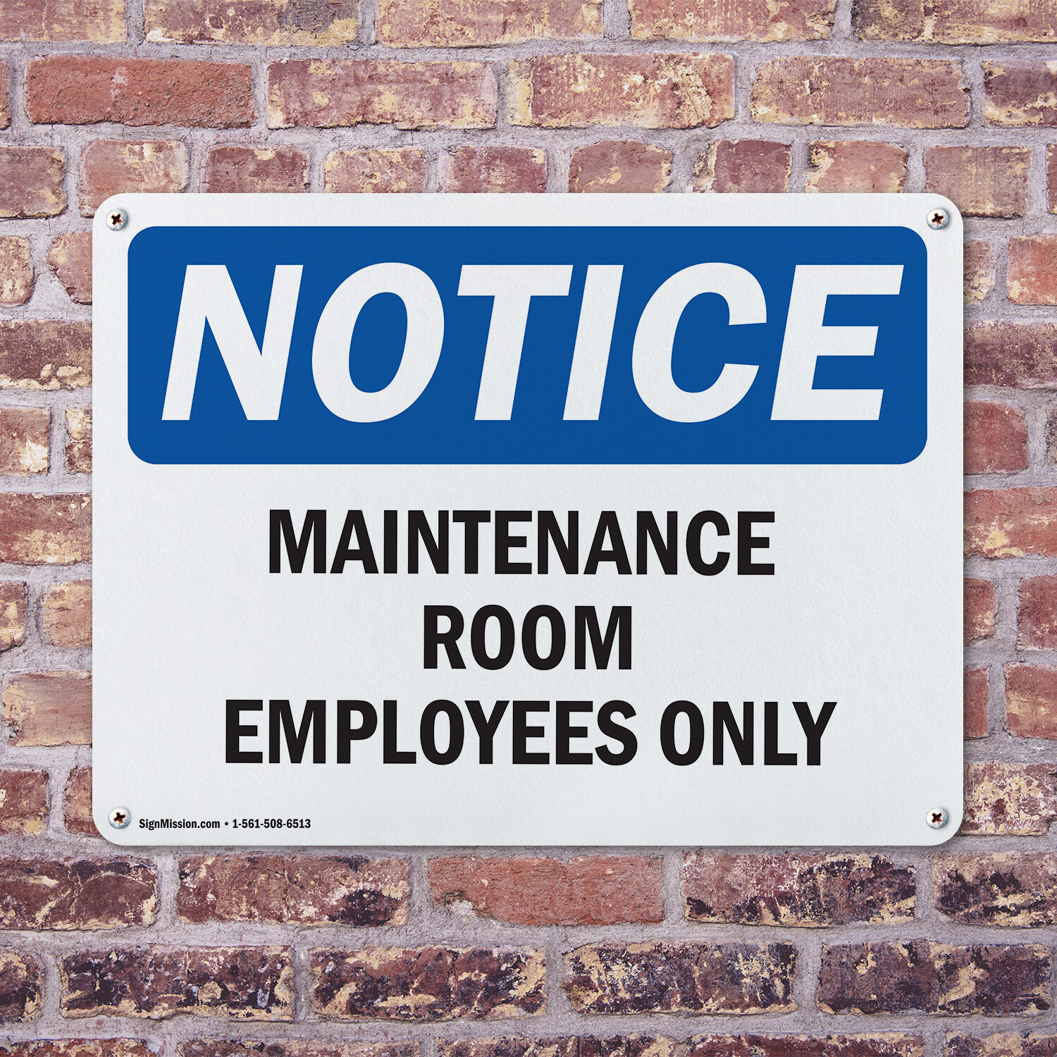 (2 Pack) Maintenance Room Employees Only OSHA Notice Sign Decal Metal Plastic