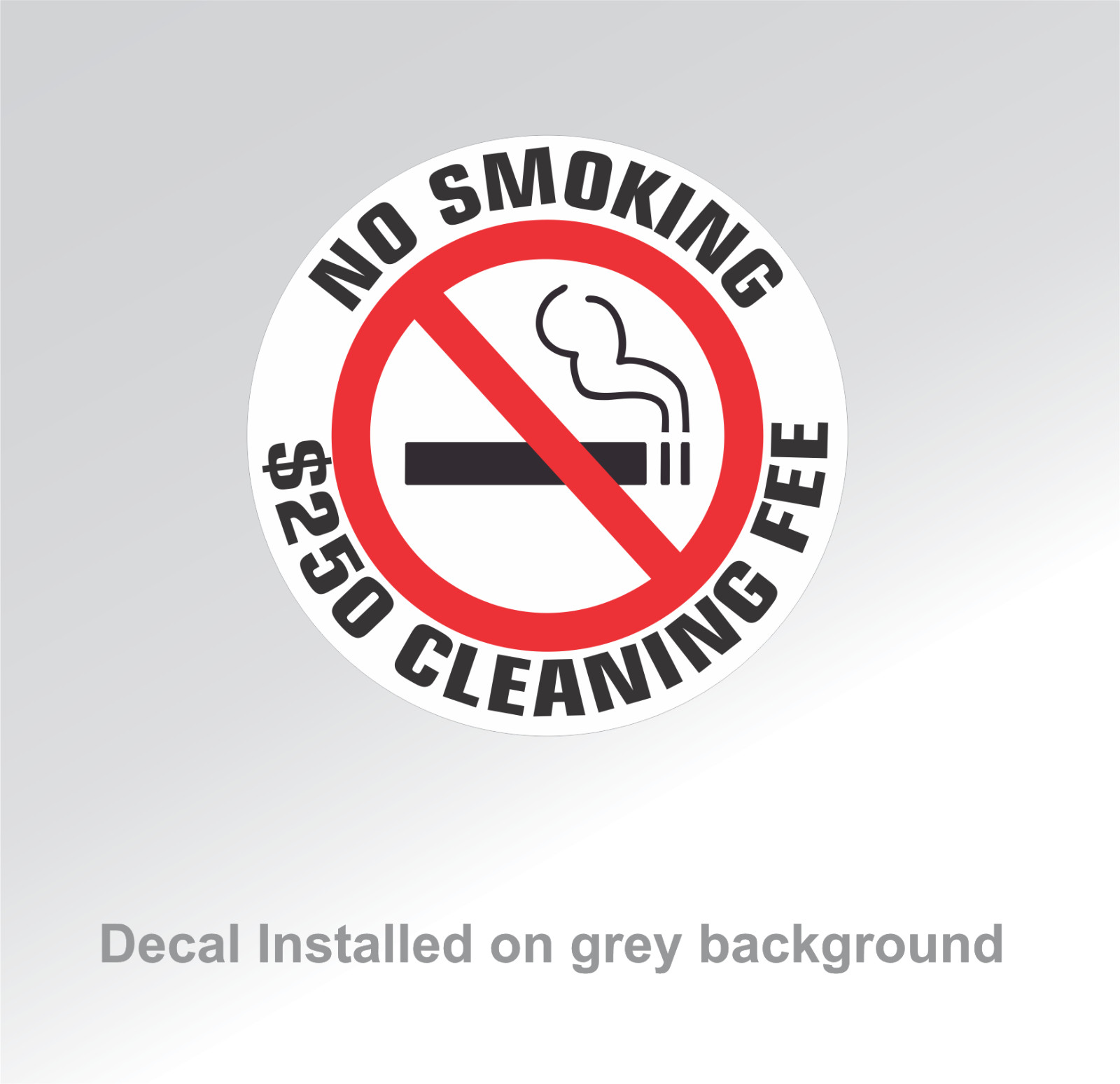 20 – NO SMOKING $250 CLEANING FEE sticker | white | 1.5&Prime; dia | outdoor durable