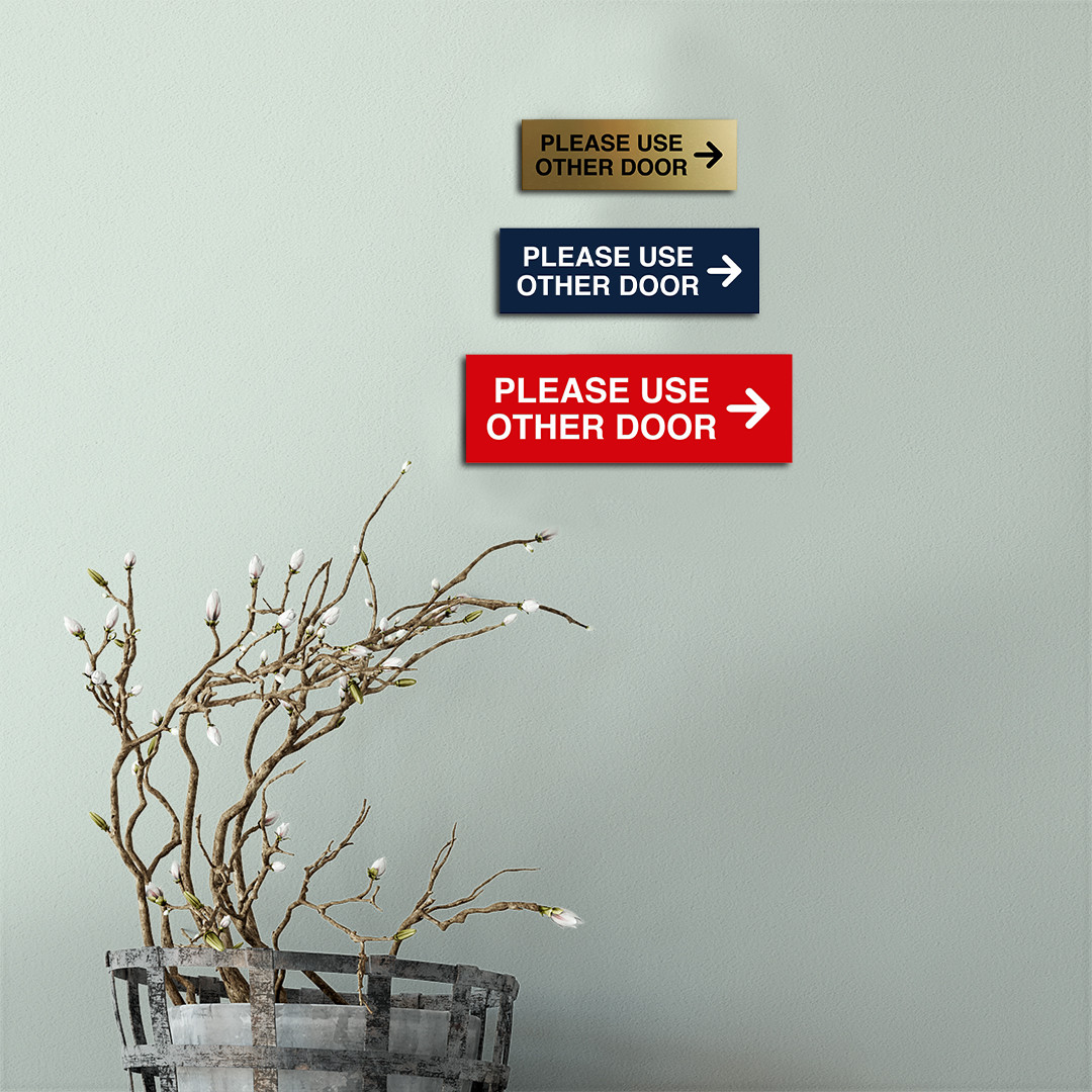 PLEASE USE OTHER DOOR Sign – (Right Arrow) (Red) – Small 2&Prime; x 6&Prime;