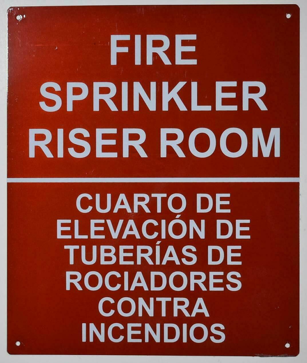 FIRE Sprinkler Riser Room Bilingual Sign with English and Spanish.10×12)