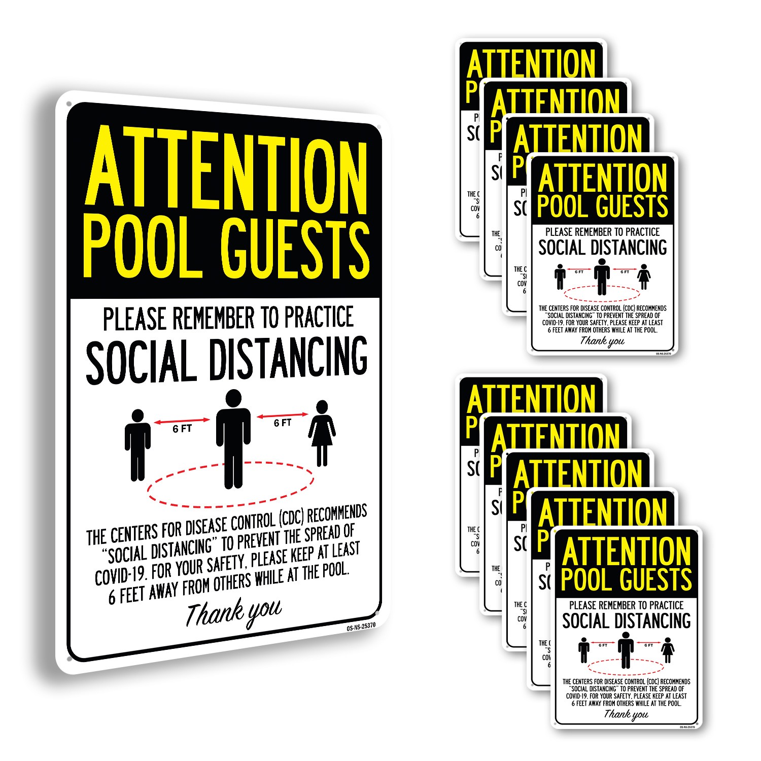 Attention Pool Guests Practice Social Distancing Public Safety Sign 5/10 Pack