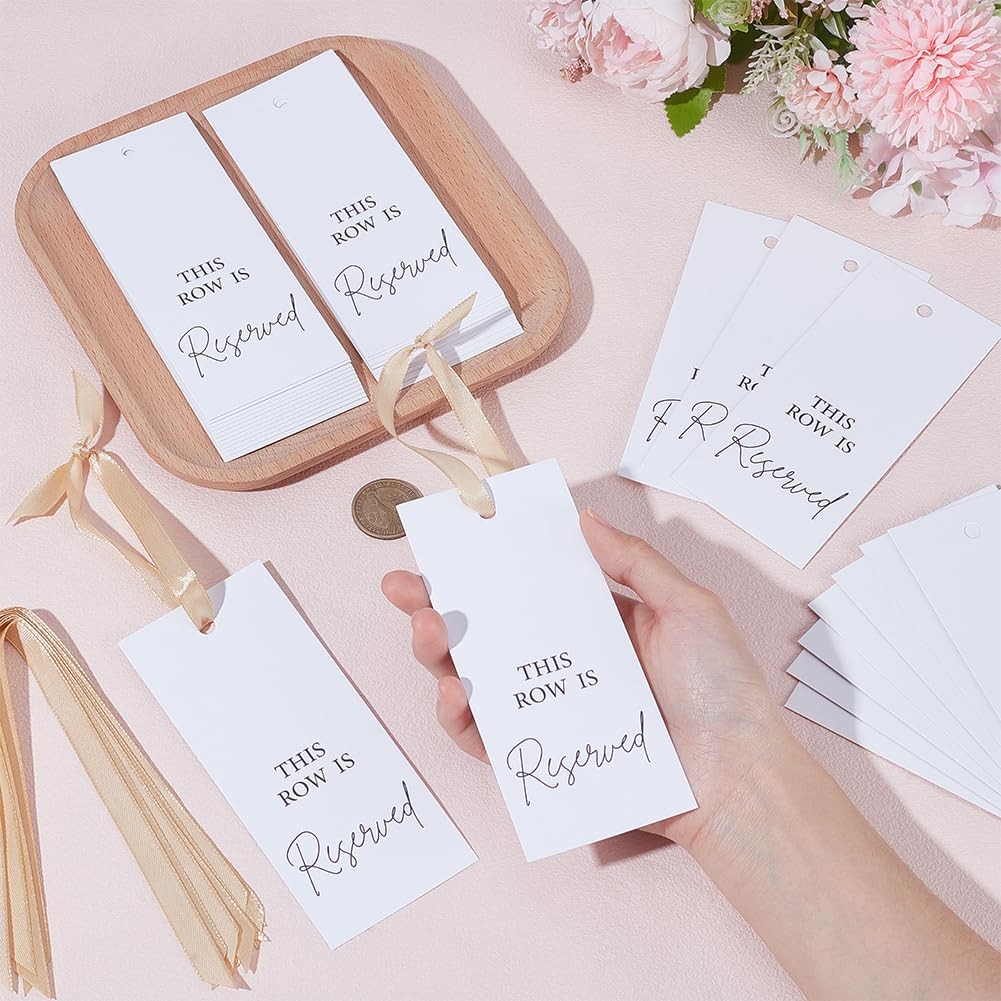 24Pcs Reserveds Chair Signs with Ribbon Wedding Reserved Signs Beige Paper Re…