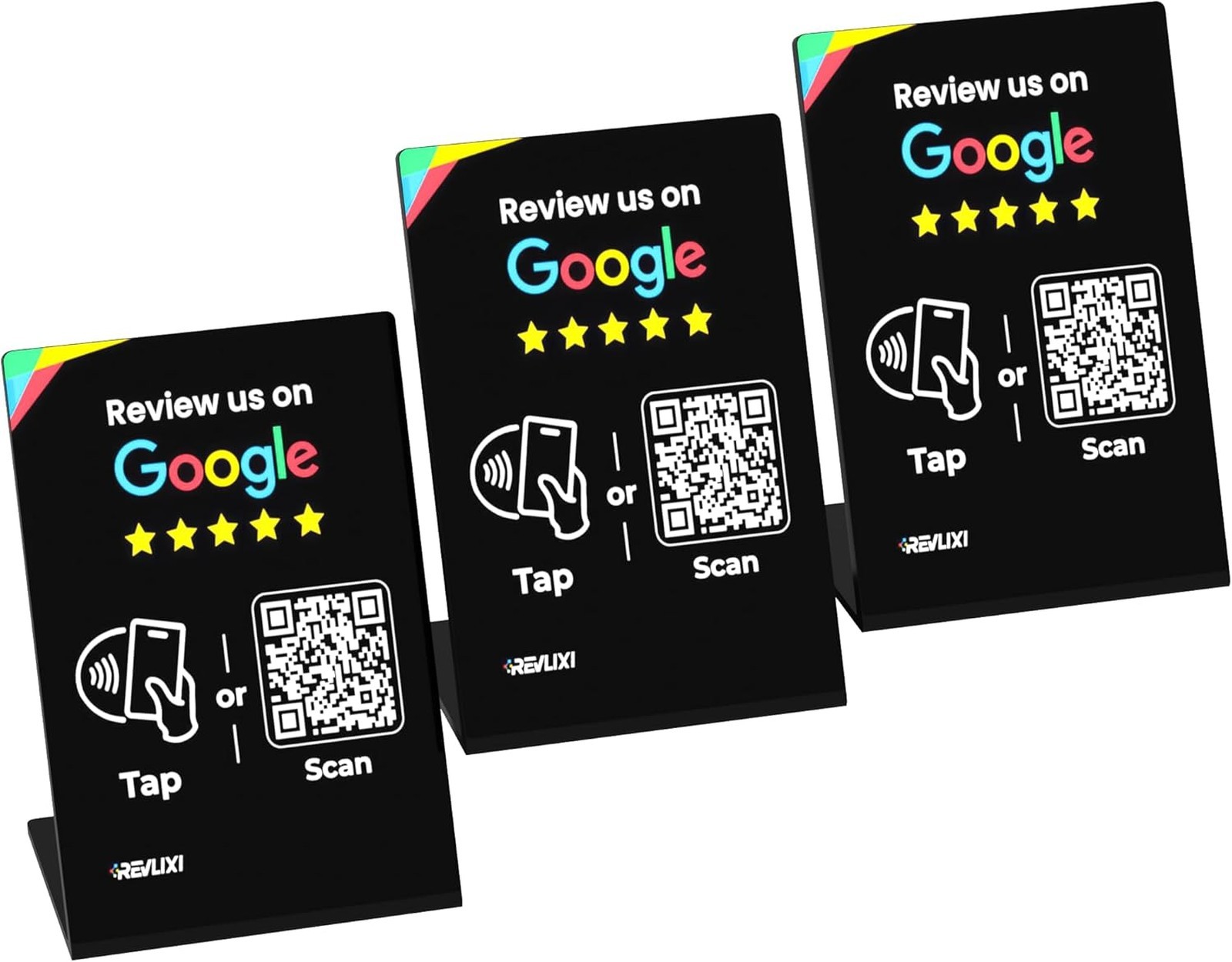 Google Review Stand 3 Pack Reusable NFC QR Code Tap Card for Business Counter