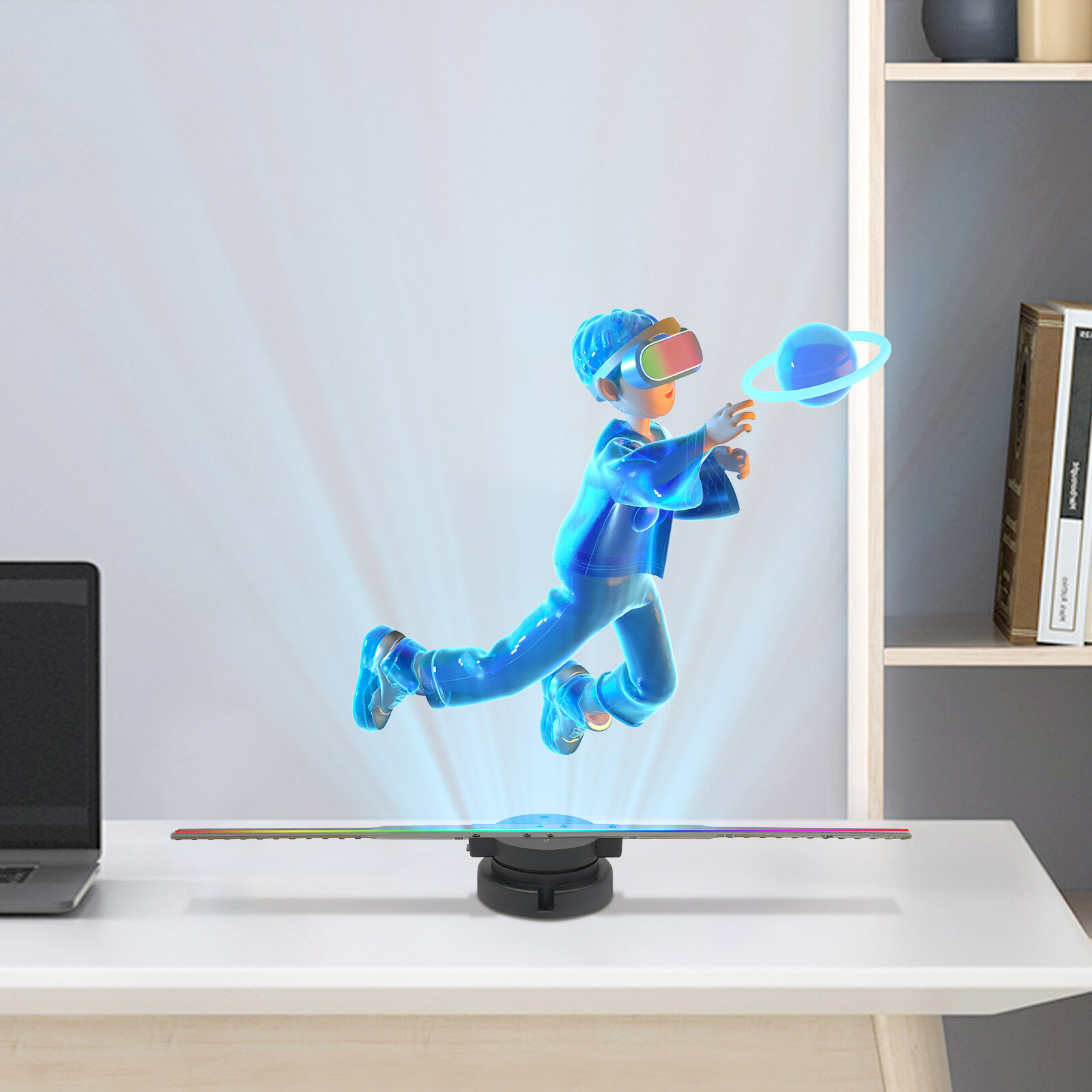 1080P LED Light RGB Sign 3D Holographic Fan Hologram Fan Projector Bar + Control