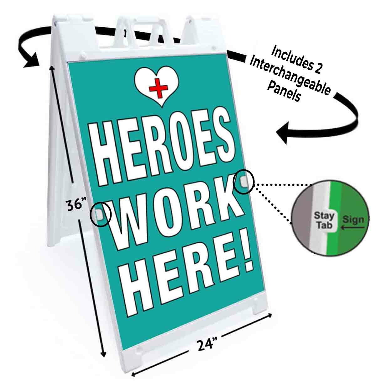 HEROS WORK HERE Signicade 24×36 Aframe Sidewalk Sign Banner Decal MEDICAL HEALTH