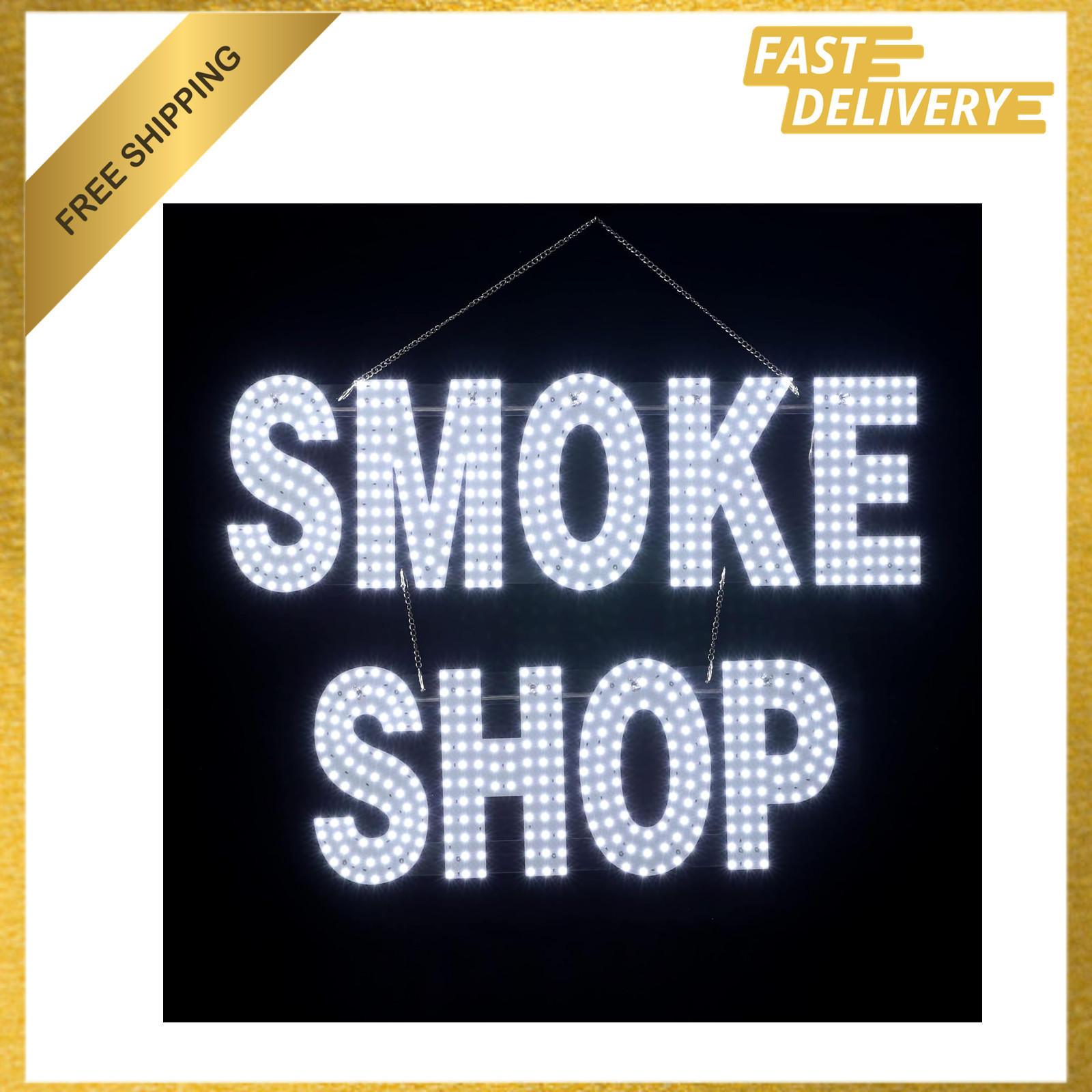 30×20 Inch Led Smoke Shop Sign, Bright White Light, Hanging Retail Store Window