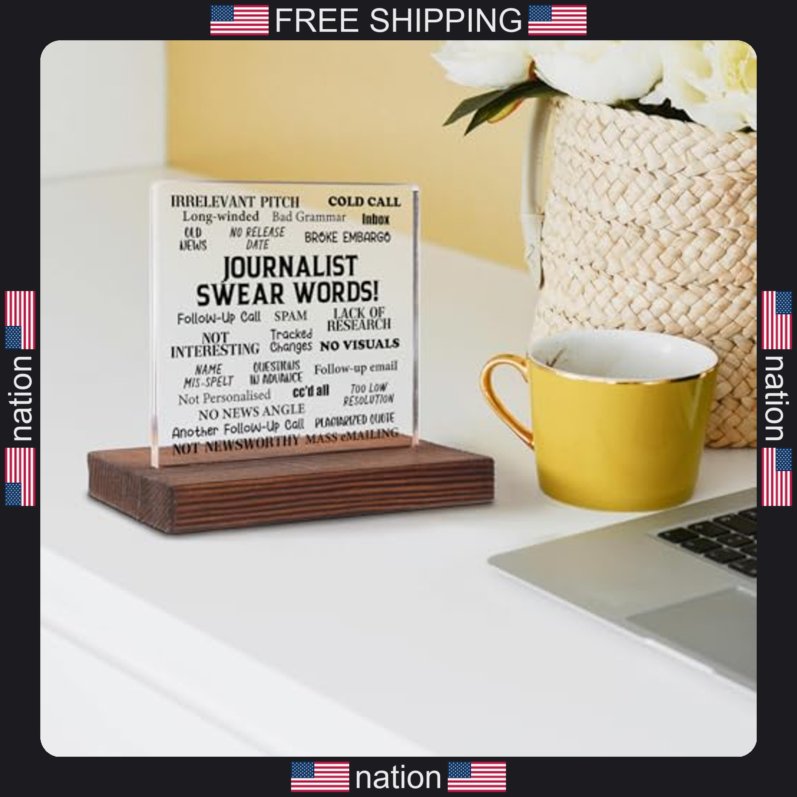 Funny Journalist Swear Words Acrylic Desk Sign, Reporter Appreciation Gift for