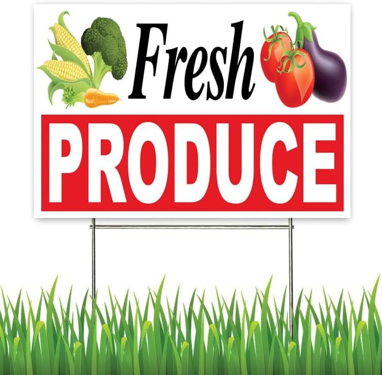 18×12 Inch FRESH PRODUCE Yard Sign with Stake – wrb1s