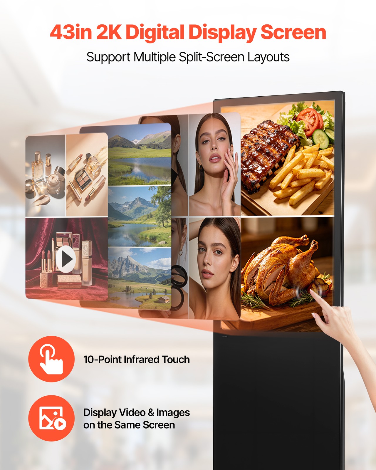 VEVOR 43 in Indoor Digital Signage Floor Standing Advertising Display Kiosk LCD