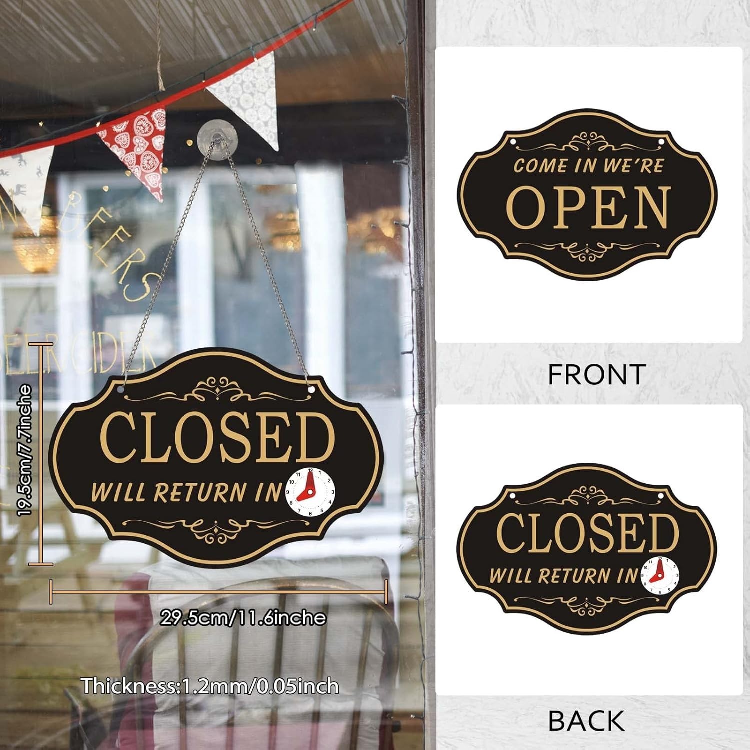 Open Signs For Business, Plastic Open Sign, Double Sides with “Will Return” C…