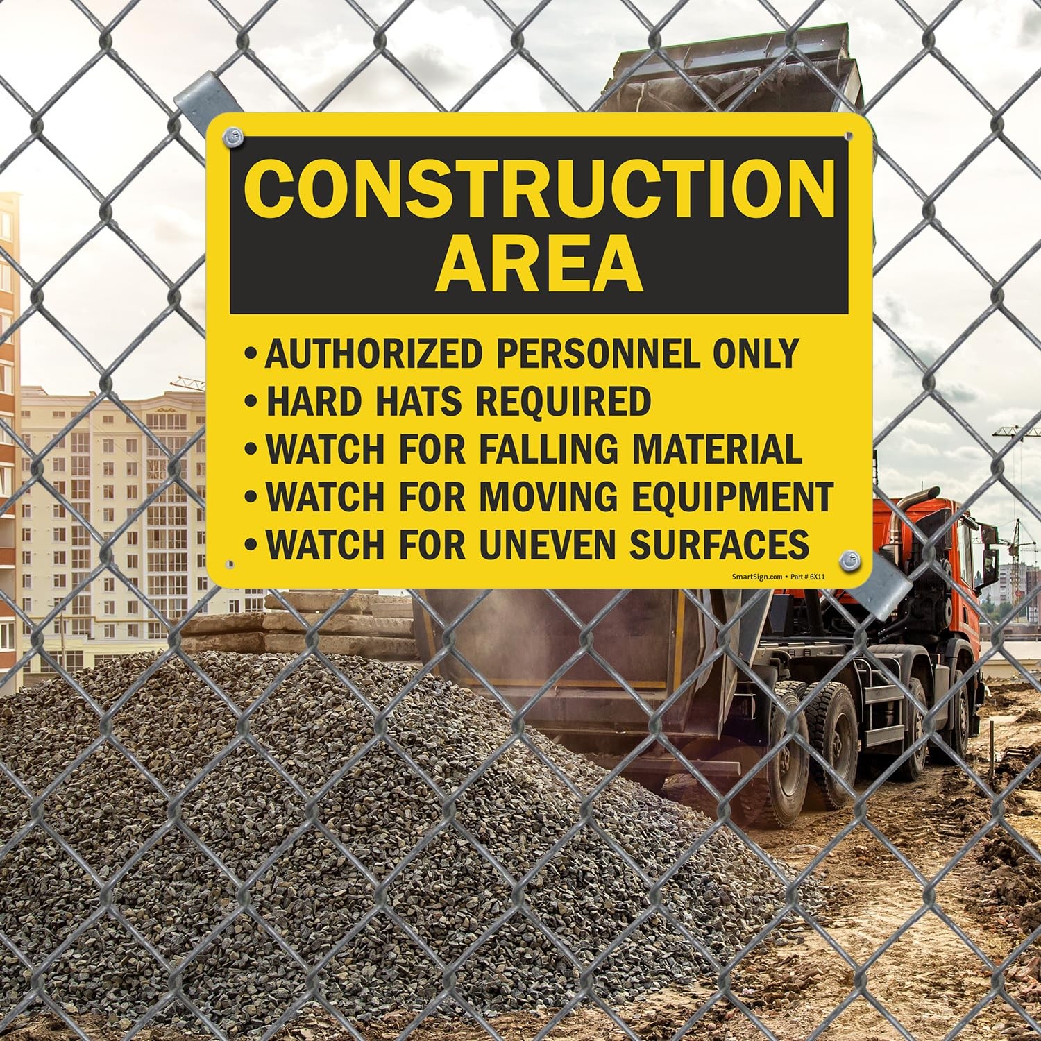10×14 Inch Aluminum Construction Area Authorized Personnel Hard Hats Required
