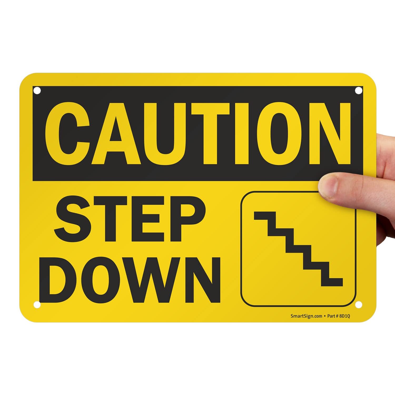 7×10 inch Caution Step Down Aluminum Sign for Stair Ledge Floor Safety
