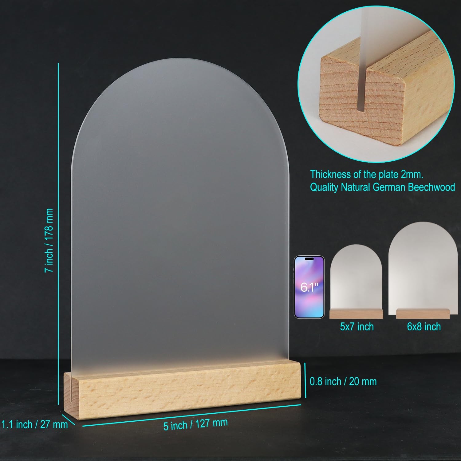 10-Pack 5×7 Frosted Blank Arch Acrylic Signs, Wooden Stands, DIY, Table, Decor