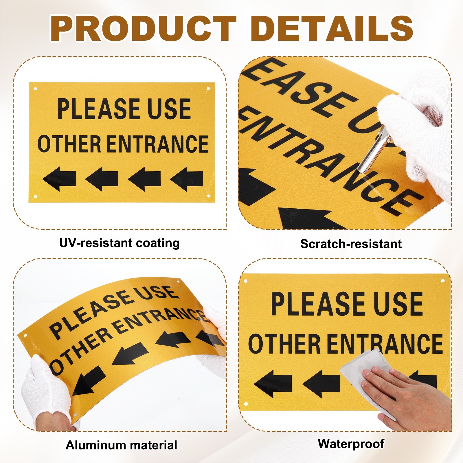 2 Pcs Please Use Other Entrance Sign, Left Arrow, Bright Yellow on Black