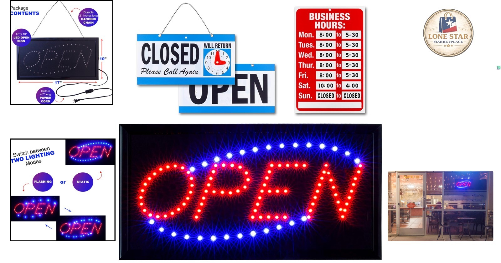 LED Neon Open Sign for Businesses – Includes Business Hours and Closed Signs