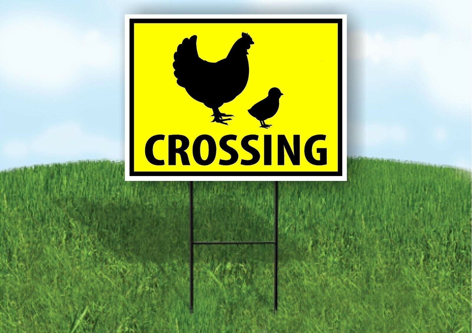 CHICKEN CHICKS CROSSING XING YELLOW Plastic Yard Sign ROAD SIGN with Stand