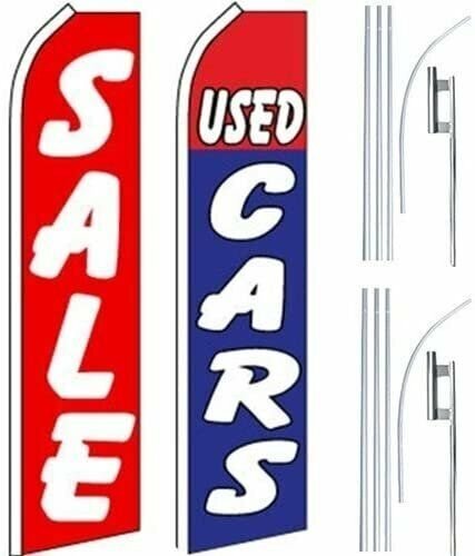 Car Auto Dealer Swooper Flutter Feather Flags & Poles 2 Pack-SALE-Used Cars