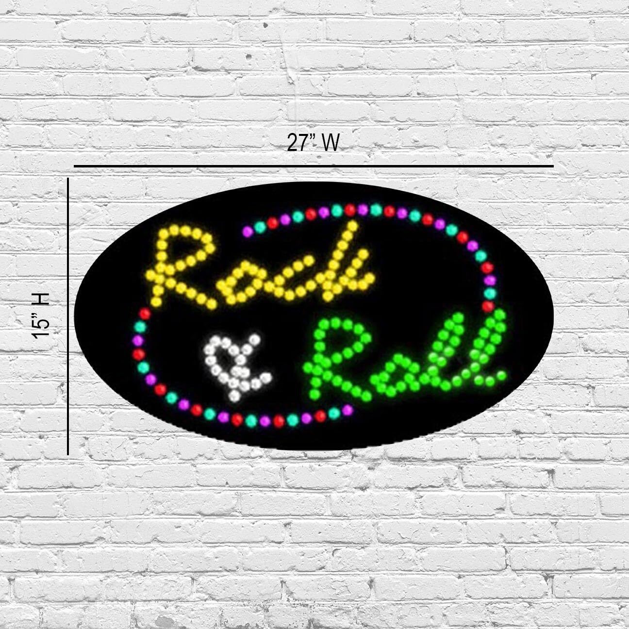 LED Rock & Roll Sign for Retail Displays | Light Up Sign | 15&Prime;H x 27&Prime;W x 2&Prime;D