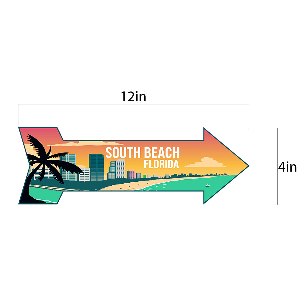 Arrow Shape Plus South Beach, Florida 12×4&Prime; Wall or Door Sign